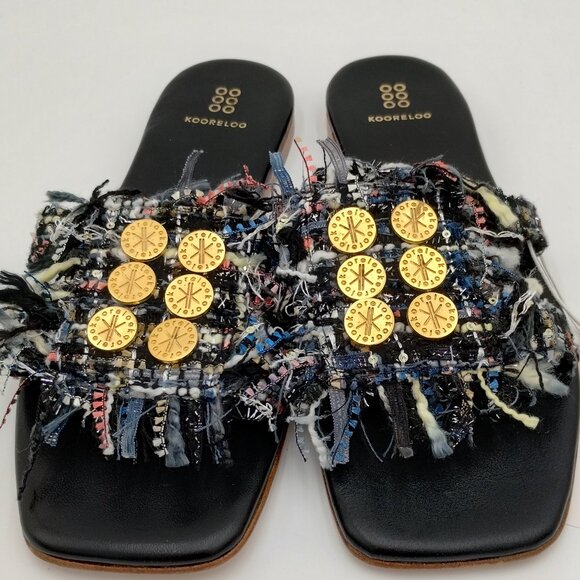 Rare-Kooreloo Alethea Mules Tweed Blue Black Sequins Size 10 NWT - Picture 3 of 9